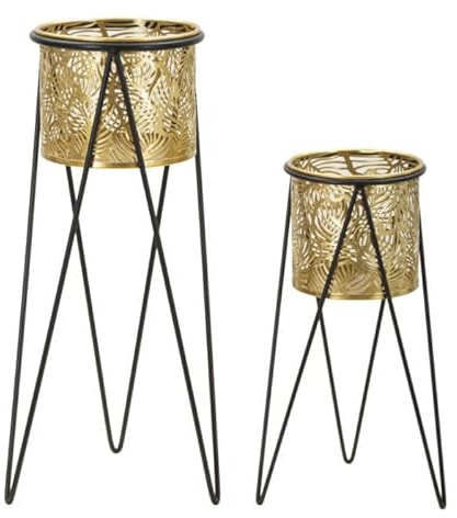 Lot de 2 Cache-Pots sur Pied Drak 46cm Or & Noir
