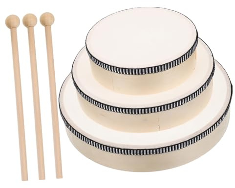 MOLUCKFU Lot De 3 Tambourins à Main en Bois 6/8/10 Pouces pour Adultes Instrument De Percussion Cadre Bois Naturel Apprentissage Éveil Musical Jeu Éducatif Batterie Percussion