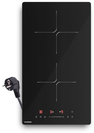 Klarstein PowerGlide Placa Inducción 30cm - 2 Zonas, 3500W Boost, Control Deslizante Táctil, Temporizador, Bloqueo Infantil, Vitrocerámica, Cocina Inducción Compacta, Negra