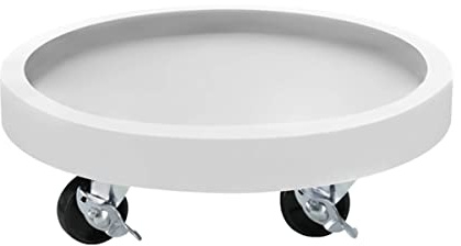 Round Plant Caddy with Wheels - 17.32in Indoor/Outdoor Trolley for Flower Pots - Grey, White, Black - Plant Roller Stand with Brake & Saucer Holder - Versatile Mobility