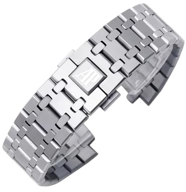 ROUHO Bracelet Montre Acier Inoxydable 26mm Bracelet Métal Rechange Intégré Maillons Entaillés Argent pour Audemars Piguet Royal Oak Series - Argenté