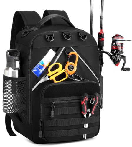 BlesMaller Mochila de pesca con 2 soportes para cañas y compartimento refrigerador, bolsa impermeable para pesca, camping, senderismo, regalo de pescador