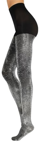 CALZITALY Collant Lurex Oro, Argento, Calze Brillanti, Collant Pois, Collant Microfibra, S-M, L-XL, XXL, 3XL, 4XL 20/60 DEN, Made In Italy (S/M, NERO/ARGENTO)
