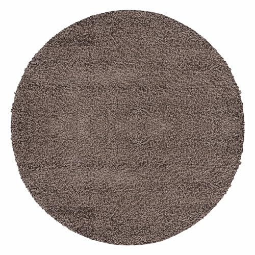 Carpetsale24 Shaggy Hochflor Teppich 160 cm Rund Mokka weich flauschig modern einfarbig Für Wohnzimmer oder Schlafzimmer für Wohnzimmer Schlafzimmer Flur