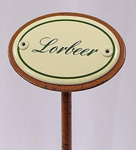 linoows Kräuterschild Kräuterstecker Emaille, Lorbeer, Erdspieß 25 cm