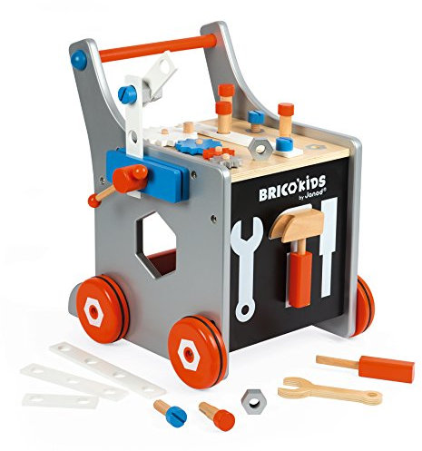 Janod - Brico'Kids Wooden Diy Trolley for Children - Magnetic - Pretend Play - 25 Tools and Accessories Included - For children from the Age of 18 Months, J06478, Multicolored