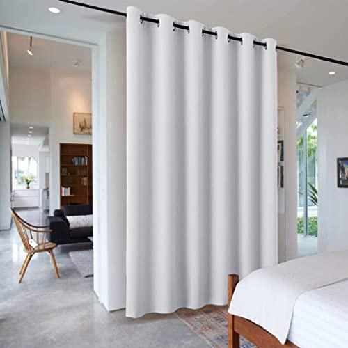 PONY DANCE Thermogardine Hitzeschutz Extra Breite Gardine Blickdicht | 1er Set, H243 x B304 cm, Grau-weiß, Raumtrenner Vorhang, mit Ösen, für Wohnzimmer Büro Hotel Klinik Umkleideraum Schrank