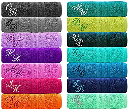 Lashuma Besticktes Sporthandtuch mit Monogramm, 50x100 Baumwoll Handtuch, London Blau – Marine
