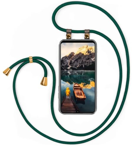 moex Handykette für Huawei P30 Pro/P30 Pro New Ed Hülle mit Band abnehmbar, Handyhülle mit Kette zum Umhängen, Handyband 155 cm lang Stoff Kordel Umhängehülle, Handy Umhängeband, Grün