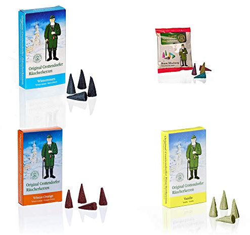Crottendorfer Räucherkerzen - 3er Set Weihnachten - Düfte: Winterorange, Wintertraum und Vanille - Menge: 72 + 5 Bunte Mischung inklusive 4 Räucherkerzen als Probe - Made in Germany