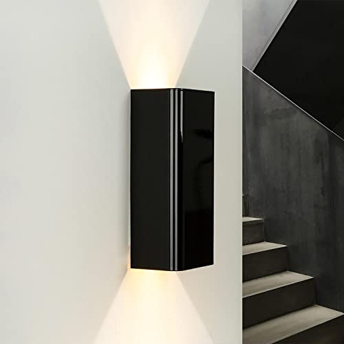 Licht-Erlebnisse Lampada da parete interna Bergen rettangolare nero lucido in metallo Up&Down doppio fascio di luce stile moderno minimalista 2xGU10 per salotto