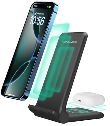 2 in 1 Wireless Charger,Foldable 20W Fast Wireless Charging Stand Compatible with iPhone 17/16/16 Pro/15/14/X/AirPods,Dual Phone Induction Charge Station for Samsung,Pixel,Xperia,LG(No Plug)