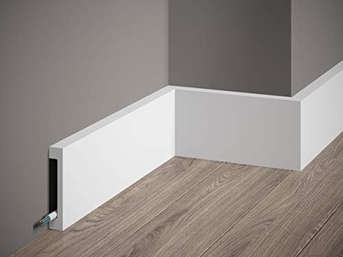 Mardom Decor | MD009 | Fußleiste mit Kabelkanal | 200 x 10,0 x 1,7 cm | matt weiß vor grundiert | multifunktional verwendbar