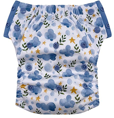 EcoAble Reusable Potty Training Diaper with Insert, Daytime Pull-on Cloth Training Pants for Toddlers and Big Kids (Size 2, Clouds and Stars)