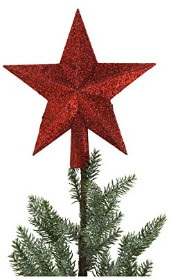 BURI Baumspitze Rot Stern - Christbaumspitze Baumspitze 19cm hoch Spitze Glitzer Aufstecker für Tannenbaum Tannenbaumspitze Weihnachtsbaum Weihnachten