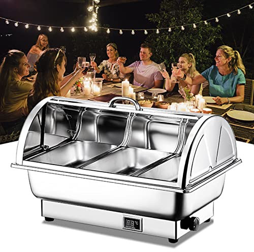 JTYDFG Chafer Chafing Dish, Stainless Steel Chafing Dishes Buffet Set with Roll Top Lids, Food Warmers Electric for Home Parties and Buffets Restaurant, Digital Display+Adjustable Temperature, 9L