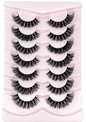OCHILIMA Eyelashes Russian Strip Lashes Natural Look Eye Lashes False Lashes Wispy D Curly Fluffy 3D Effect Cat Eye Soft Fake Eye Lashes Pack 7 Pairs