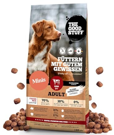THE GOODSTUFF Minis Rind (Adult) 1 kg | Hochwertiges Hundetrockenfutter getreidefrei | Mit frischem Rindfleisch | Hundefutter trocken für ausgewachsene Hunde | Ausgewogenes Trockenfutter für Hunde