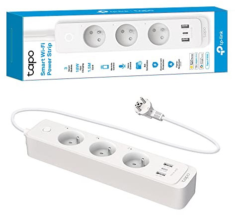 Tapo - Regleta conectada WiFi, 3 enchufes Independientes y 3 Puertos USB de Carga rápida (1 Tipo C+2 Tipo A), 10A Tipo F, Compatible con HomeKit, Alexa y Google Home, Control de Acuario, Tapo P300