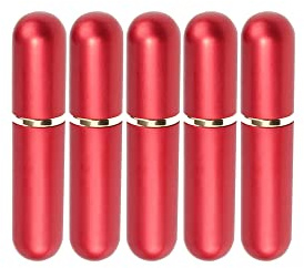 Naseninhalator-Röhrchen aus rotem Aluminium, leer, nachfüllbar, elegantes Naseninhalator-Set aus Aluminium und Glas, mit Baumwolldochten, 5 Stück