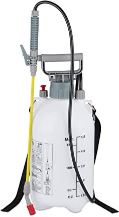 Relaxdays Drucksprüher, 5 l, Pflanzenbewässerung & -schutz, verstellbare Düse, Skalierung, Pumpsprühgerät, weiß-grau