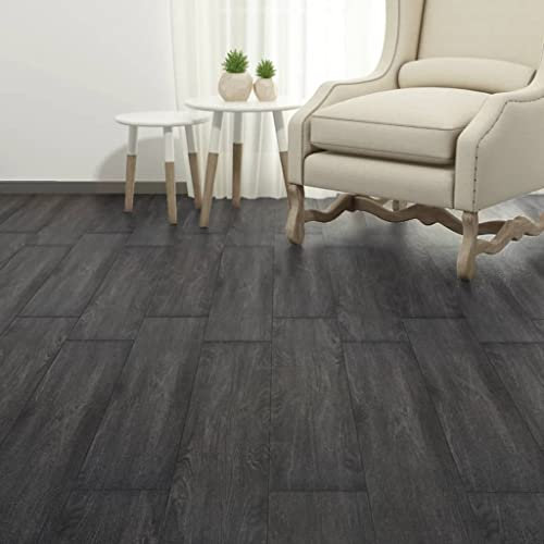 HOMIUSE Revêtement de sol stratifié PVC 5,26 m² 2 mm noir blanc pour sol en PVC autocollant effet bois pour cuisine, salle de bain, couloir, salon, facile à monter