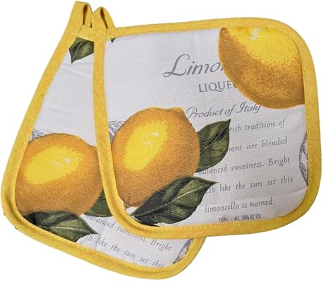 Ricami Fiorentini Baldi 2 Presine quadrate cm 17x17. Molto Resistenti. 100% Cotone. Fantasie assortite. (Limoni)