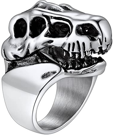 Richsteel Vintage Anillo Sello Calavera Dinosaurio Rex, Anillo Caballero Banda Grande Pesada