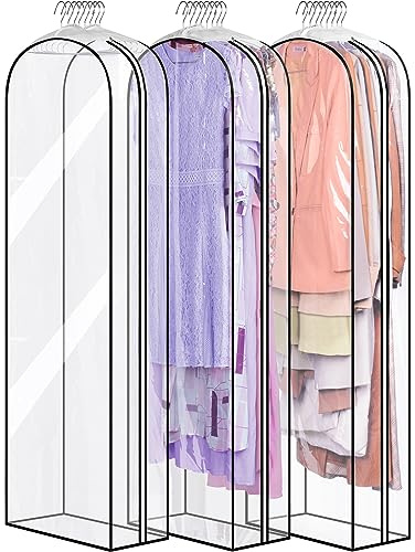 MISSLO 10 Gusseted All Clear Garment Bags for Hanging Clothes 60 Dress Bags for Gowns Long Fur Coat Closet Storage Covers, 3 Packs