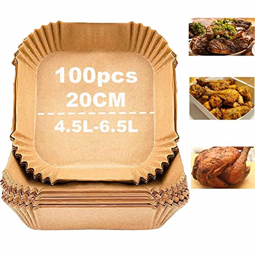 Carta Forno per Friggitrice ad Aria, 100 Fogli 20CM Carta per Friggitrice ad Aria Per Friggitrice Ad Aria per 4.0-6.0L Air Fryer Padelle, Microonde, Padelle, Forno