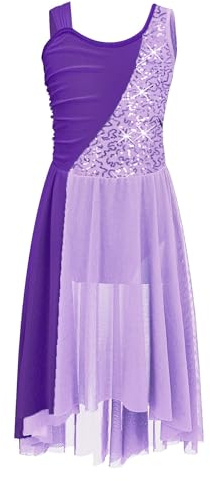 iiniim Kinder Mädchen Ballettkleid Glitzer Lyrisch Tanzkleid Ballerina Kleid Latein Tanzkleid Modern Contemporary Tanzkostüm Lavendel 122-128