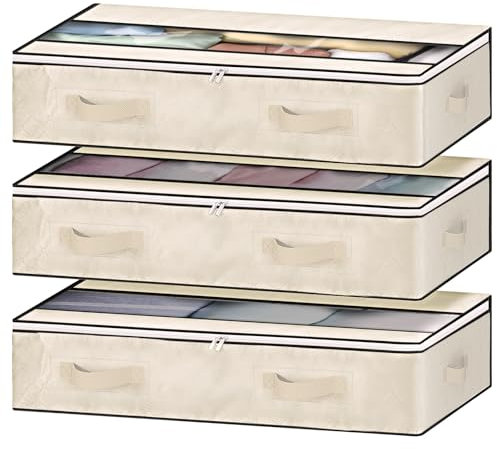 GoMaihe Contenitori per Armadio Salvaspazio Sottoletto 3 Pezzi Con Finestra di Osservazione e Maniglia, Scatole per Armadio Vestiti Pieghevole, Organizer Armadio per Trapunte Abiti Stagionali.