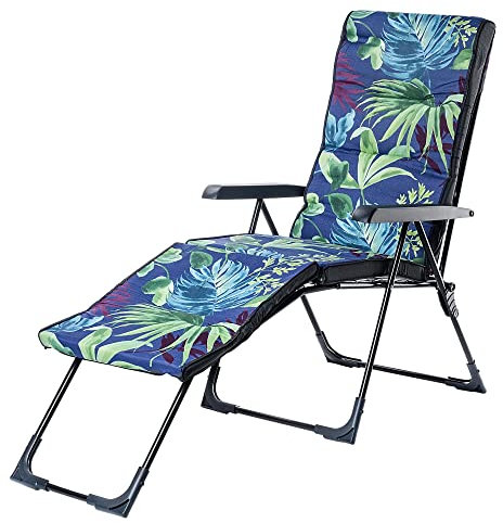 KADAX 2in1 Gartenliege, Stahl Liegestuhl mit Kissen, Klappbare Sonnenliege mit Traglast bis 110kg, Gartenstuhl mit Verstellbarer Fußstütze, Gartensessel (Dunkelblau)