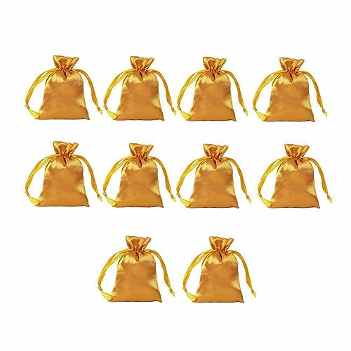 SHTGOI 10 bolsas de terciopelo de tela con cordón de terciopelo, para joyas, caramelos, bolsas de embalaje para joyas, fiestas, cumpleaños, regalo de Navidad, bodas, 8 x 11 cm, color dorado