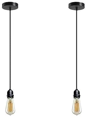 LEDSone 2 Pack IP65 Waterproof Pendant Light Fitting E27 Lamp Holder Black | Adjustable 95cm Cable Hanging Light Fixture Ceiling Rose Shade Ring Suits Indoor Outdoor Porch Garage Bathroom Kitchen Island