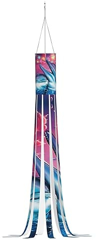 Dolphin Print Halloween Windsock Flag 59 Inch Durable Novelty Outdoor Hanging Decor with Led Lights for Yard Patio Lawn Garden Party Supplies