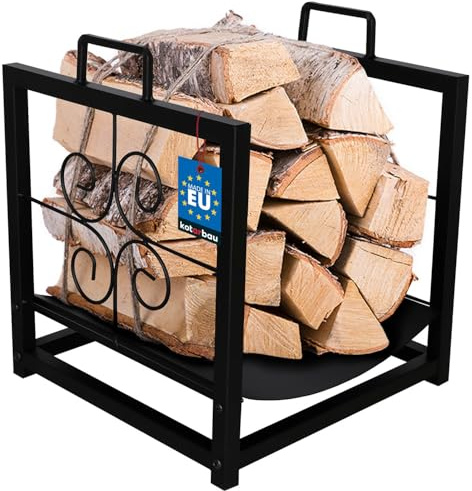 KOTARBAU® Kaminholzregal für innen & außen - 35,5 x 35,5 x 41 cm - Holzregal mit Griffen - Kaminholz Aufbewahrung - Brennholzregal - Dekorativ - Tragbar - pulverbeschichteter Stahl - Schwarz