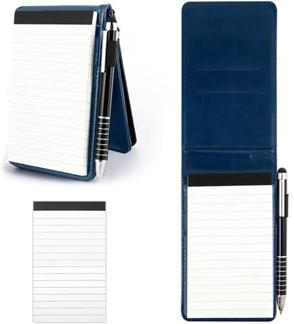 FINEASY A7 Bloc Notas de Cuero PU, Libreta Pequeña de Bolsillo con Bolígrafo de Metal y Blocs de Notas de Repuesto, Libreta de Bolsillo para Escuela Hogar Oficina (Azul)