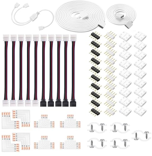 HUAZIZ LED Strip Verbinder Kit, LED Strip, Verlängerung Enthält Lötfreiem Streifen Verbinder, Für 10mm 4 Polig RGB 5050(81 Stück)