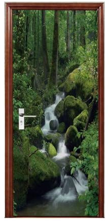 A.Monamour Türtapete Selbstklebend Türfolie Türposter 3D Wasserfall Ströme In Grüner Wald Naturlandschaft Vinyl Folie Türdeko Tapete Wandbild Wanddeko Türaufkleber Türtattoo 85 x 215cm