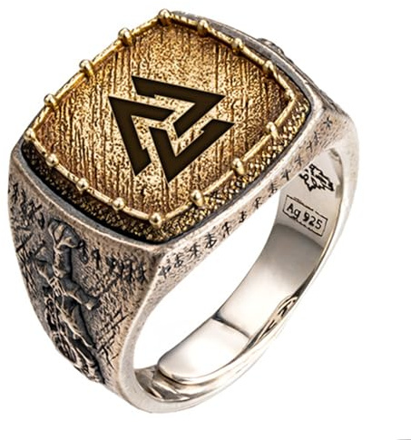 Zweifarbiger 925 sterling silber wikinger ring nordischer schmuck für herren damen verstellbar