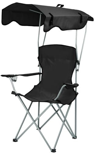 Belfoyer Klappbarer Strandstuhl, Strandstuhl mit Baldachin, klappbarer tragbarer Camping-Loungesessel, tragbarer Strandstuhl für Wandern, Strand, Terrasse (1, Schwarz)