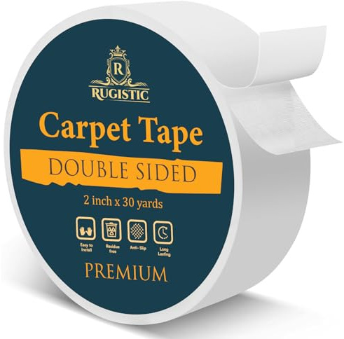Rugistic Double Sided Carpet Tape Heavy Duty - 50mm x 28m Extra Strong Rug Tape for Wood Floors, Laminate, Vinyl & Tile - Non Slip Rug Gripper for Hardwood Floors - Removable & Residue-Free