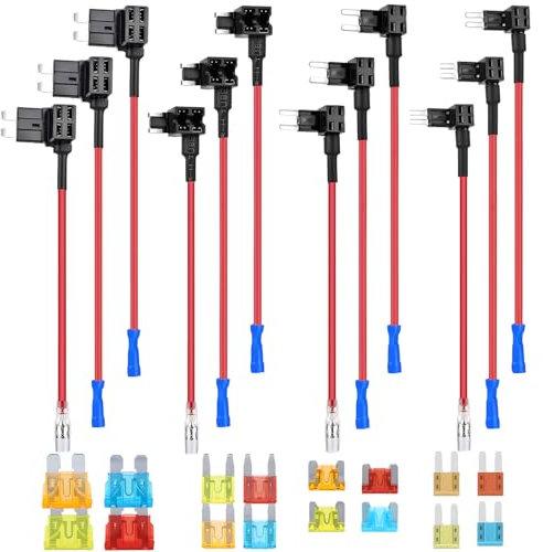 Mumjooyi Portafusibles 12V-32V 12Pcs Robacorrientes Roba Fusibles Coche con Mini Micro Micro2 Standard 5A 10A 15A 20A Fusible de Cuchilla para Coches Camiones Motos Barcos