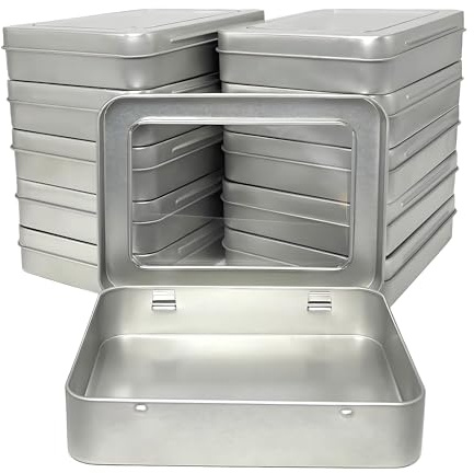 Forever bene 12-Piece Silver Window-Lid Metal Tins | Clear windows identify dry contents before opening; suited to craft benches, sewing drawers, desks and workshops For beads in