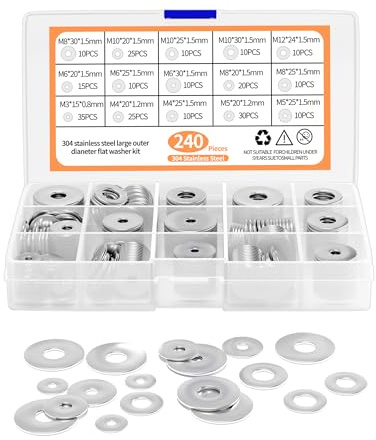 240 Stück Flache Unterlegscheiben Set Beilagscheiben Sortiment 15 Größen M3 M4 M5 M6 M8 M10 M12 Sicherungsscheiben Aus 304 Edelstahl Karosseriescheiben in Sortimentskasten für Schrauben