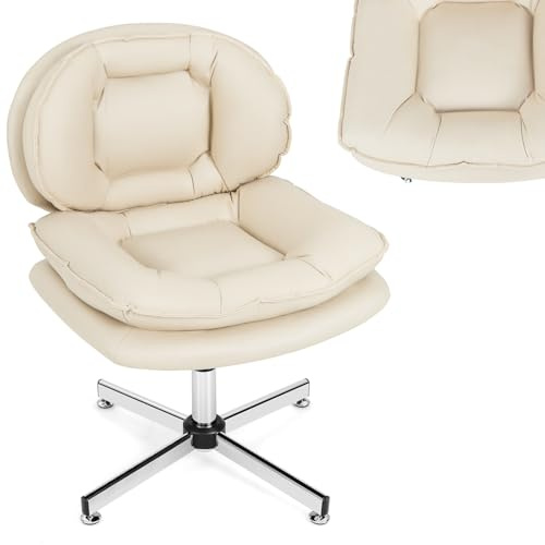 HOMASIS Sedia Ufficio con Cuscino a Doppio Strato e Schienale, Sedia Ergonomica in Tessuto Tecnologico, Poltrona Scrivania Regolabile in Altezza per Salotto, Studio, Portata 150 kg, Beige