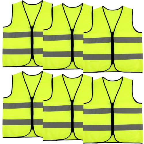 Swakuta 6 Pack Kids Hi Vis Vests Child High Visibility Reflective Vest Kids Traffic Construction Safety Vest with Reflective Strips for Girls Boys Outdoor Activities (Green, M, 7-9 years(120-130 cm))