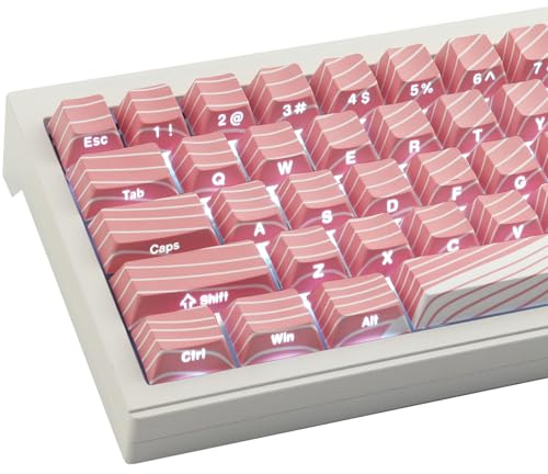 Sunzit PBT Keycaps Pink & White Topographic 136 Keys Cherry Profile Dye-Sub Side Print Shine Through Keycaps Set for Cherry MX Switches ISO/ANSI UK Layout Mechanical Gaming Keyboard