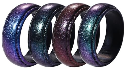 Oidea Men's Silicone Wedding Rings: 4 Colors 8mm Wide Breathable Thick Rubber Wedding Engagement Rings Band Valentine'S Day Gift for Him, Size 10